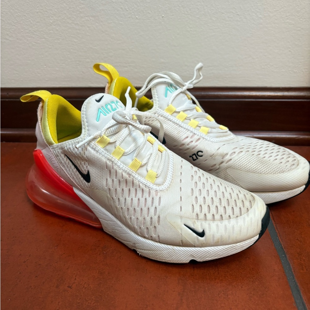 Nike White and Yellow Air Max 270 Shoes